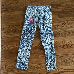 Lilly Pulitzer Blue and White Design Linen Pants